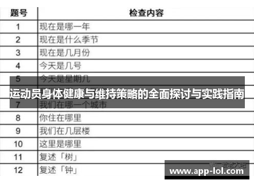 运动员身体健康与维持策略的全面探讨与实践指南
